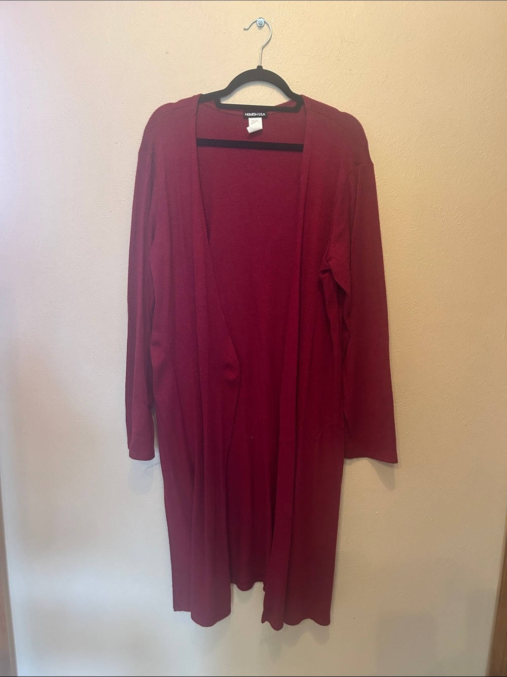 Long Open-Front Cardigan in Wine Red